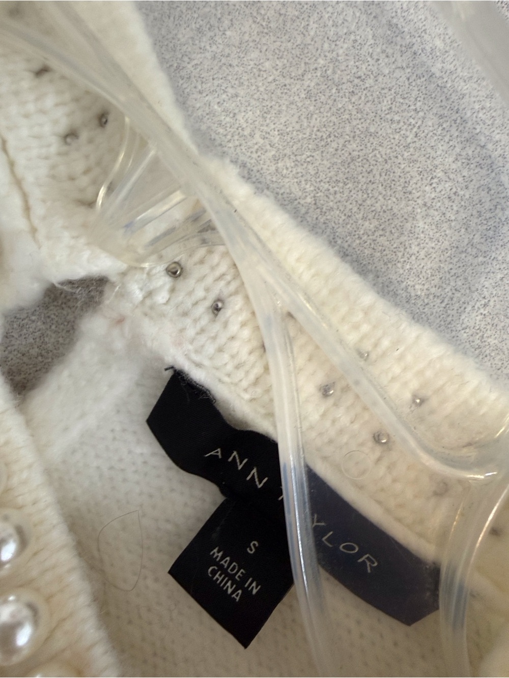 ANN TAYLOR  Ivory Short-Sleeve Pearl-Trim Sweater SIZE SMALL NEW / UNWORN - Picture 6 of 10